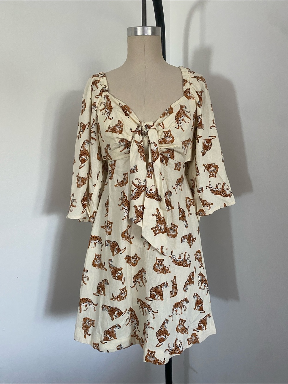 FARM Rio Cream Mini Dress with Brown Leopard Print